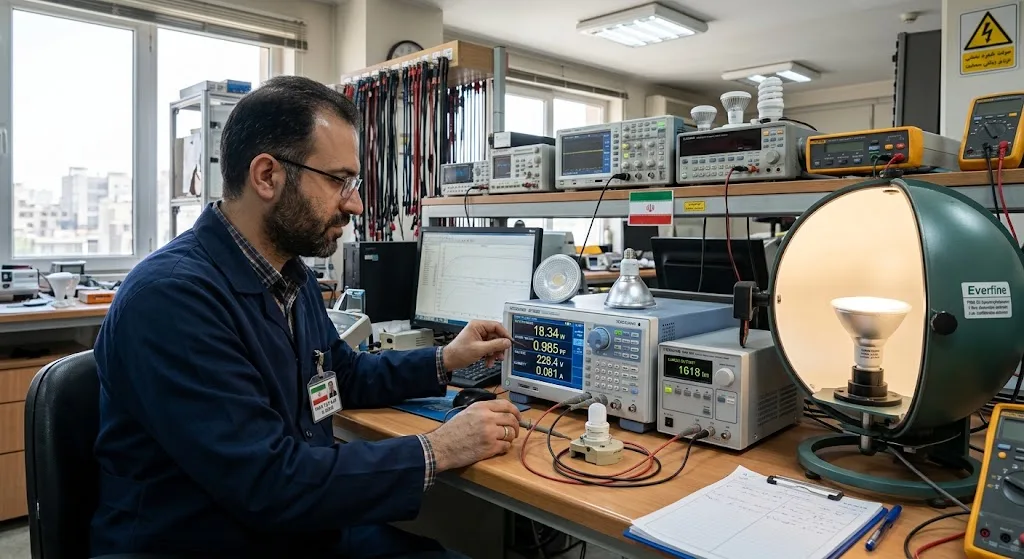تست و اندازه‌گیری توان واقعی، ضریب توان (Power Factor) و لومن خروجی لامپ LED با پاور آنالایزر در آزمایشگاه برق در ایران